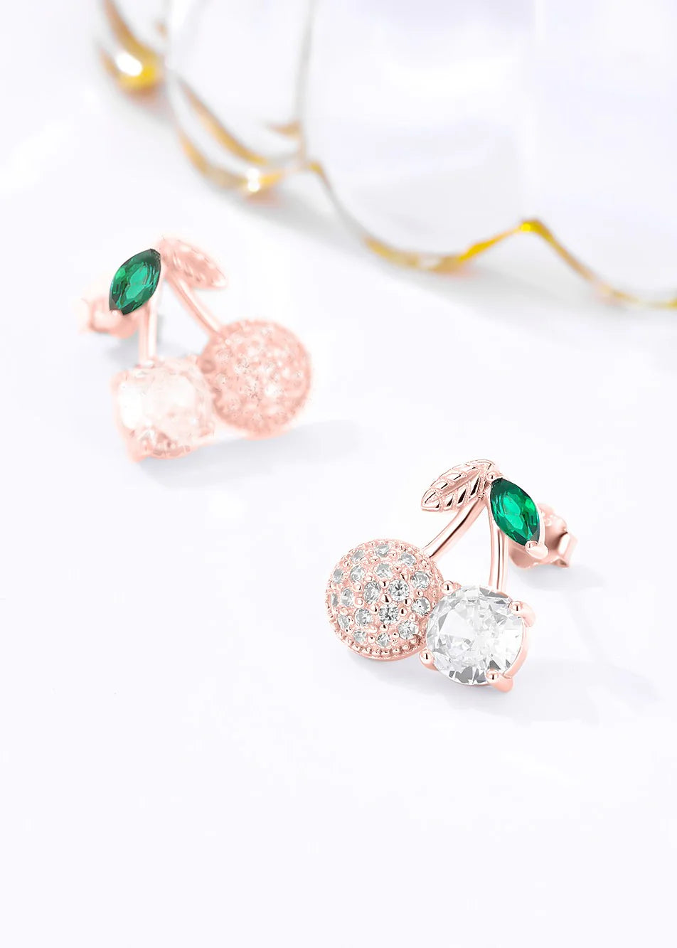 92.5 Sterling Silver Cherry charm stud earrings in rose gold