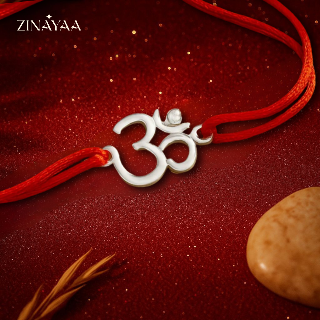 92.5 sterling silver plain om with AD stud Rakhi
