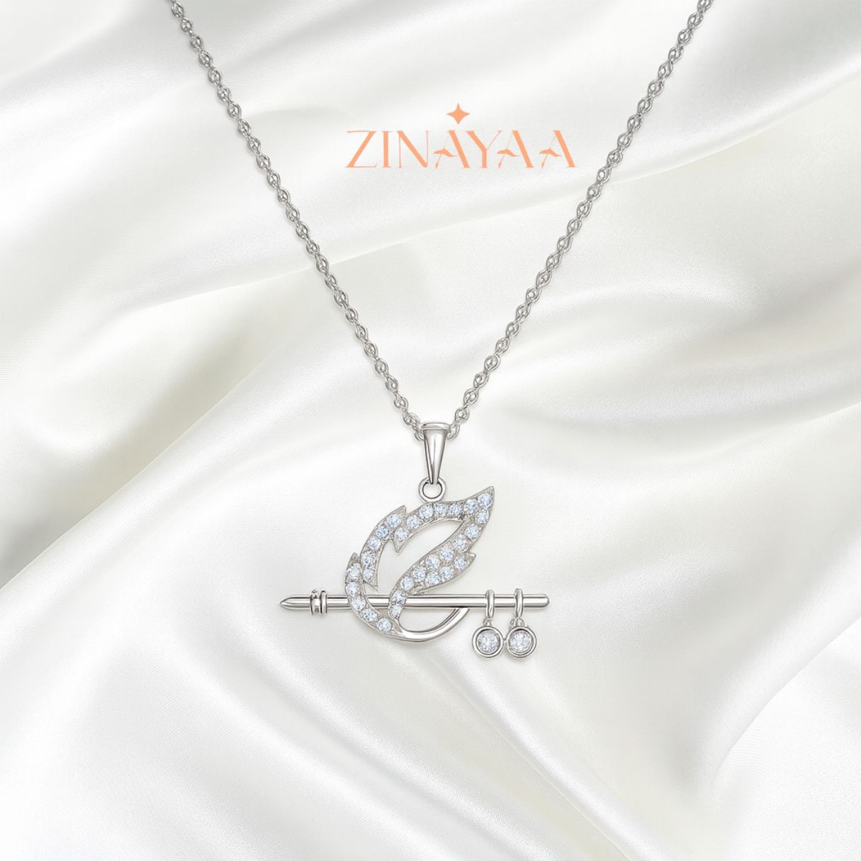 92.5 Sterling Silver Krishna's Flute Pendant with Chain