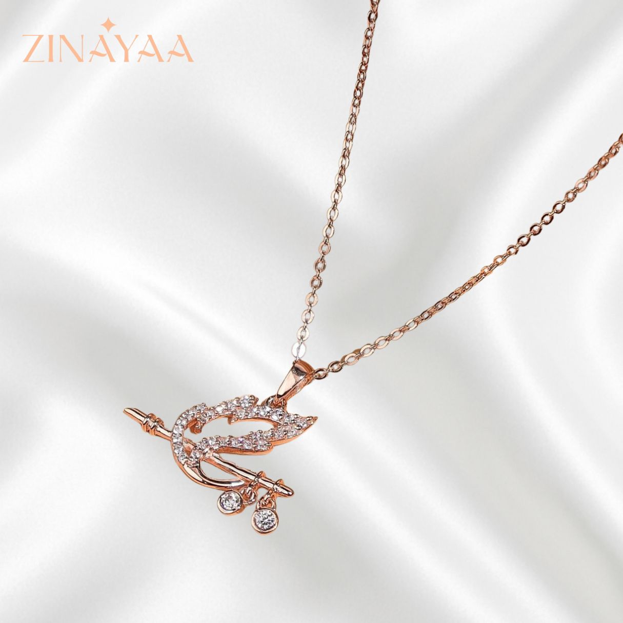 92.5 Sterling Silver Krishna's Flute Pendant with Chain in Rose Gold