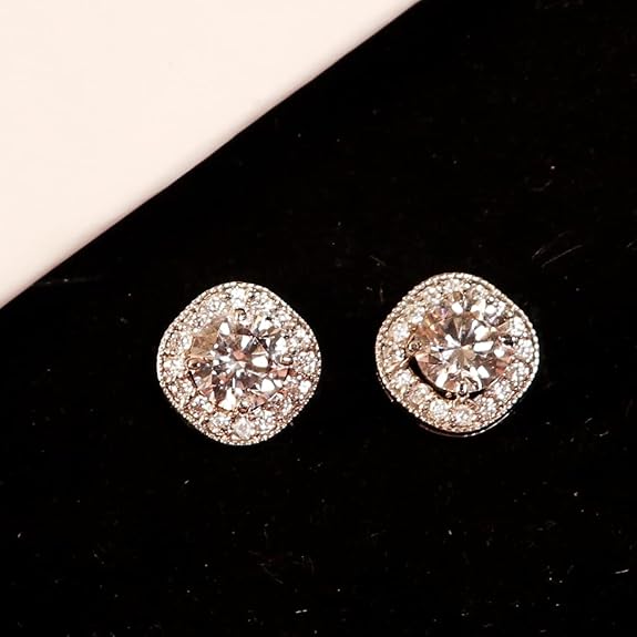 92.5 Sterling Silver Cushion Halo Stud Earrings