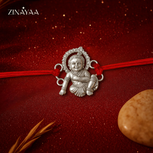 92.5 sterling silver studded Krishna Rakhi