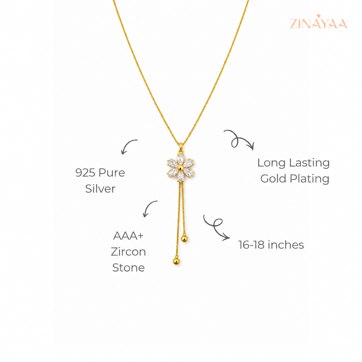 925 Sterling Silver Golden Bloom Drop Necklace
