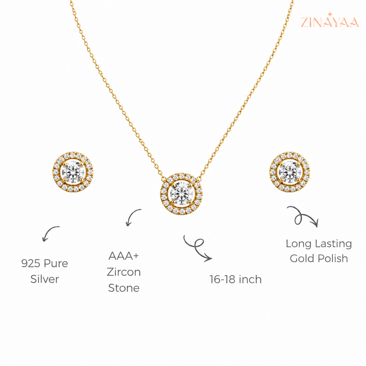 925 Sterling Silver Halo Sparkle Necklace & Stud Earrings Set