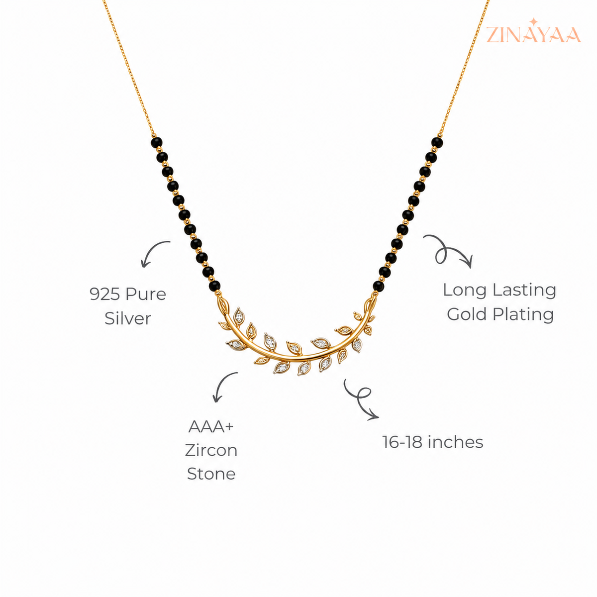 925 Sterling Silver Leaf Charm Mangalsutra Necklace