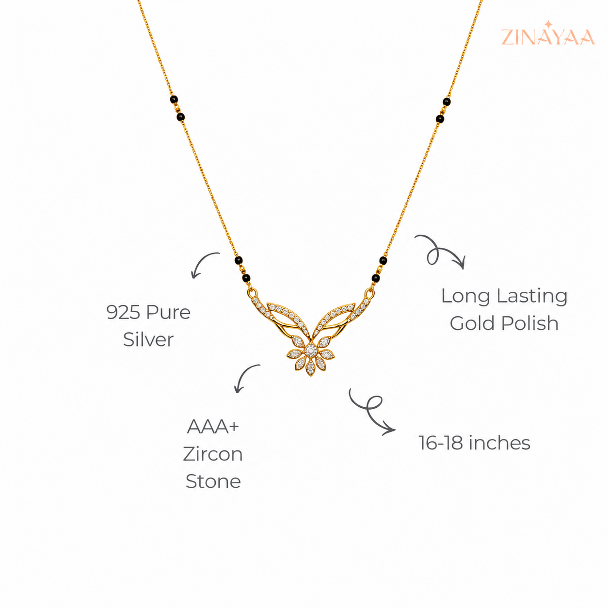 925 Sterling Silver Floral Grace Mangalsutra Golden Polish