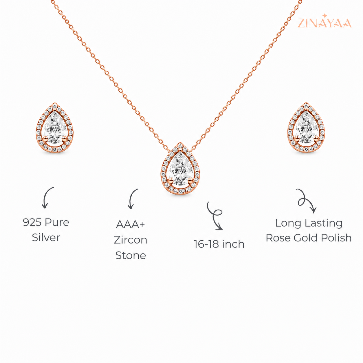 925 Sterling Silver Pear Halo Jewellery Set
