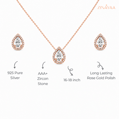 925 Sterling Silver Pear Halo Jewellery Set