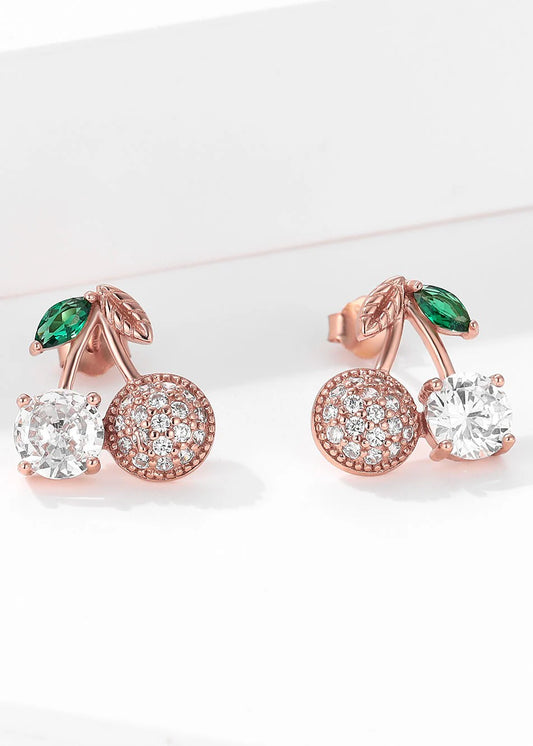 Cherry charm stud earrings in rose gold