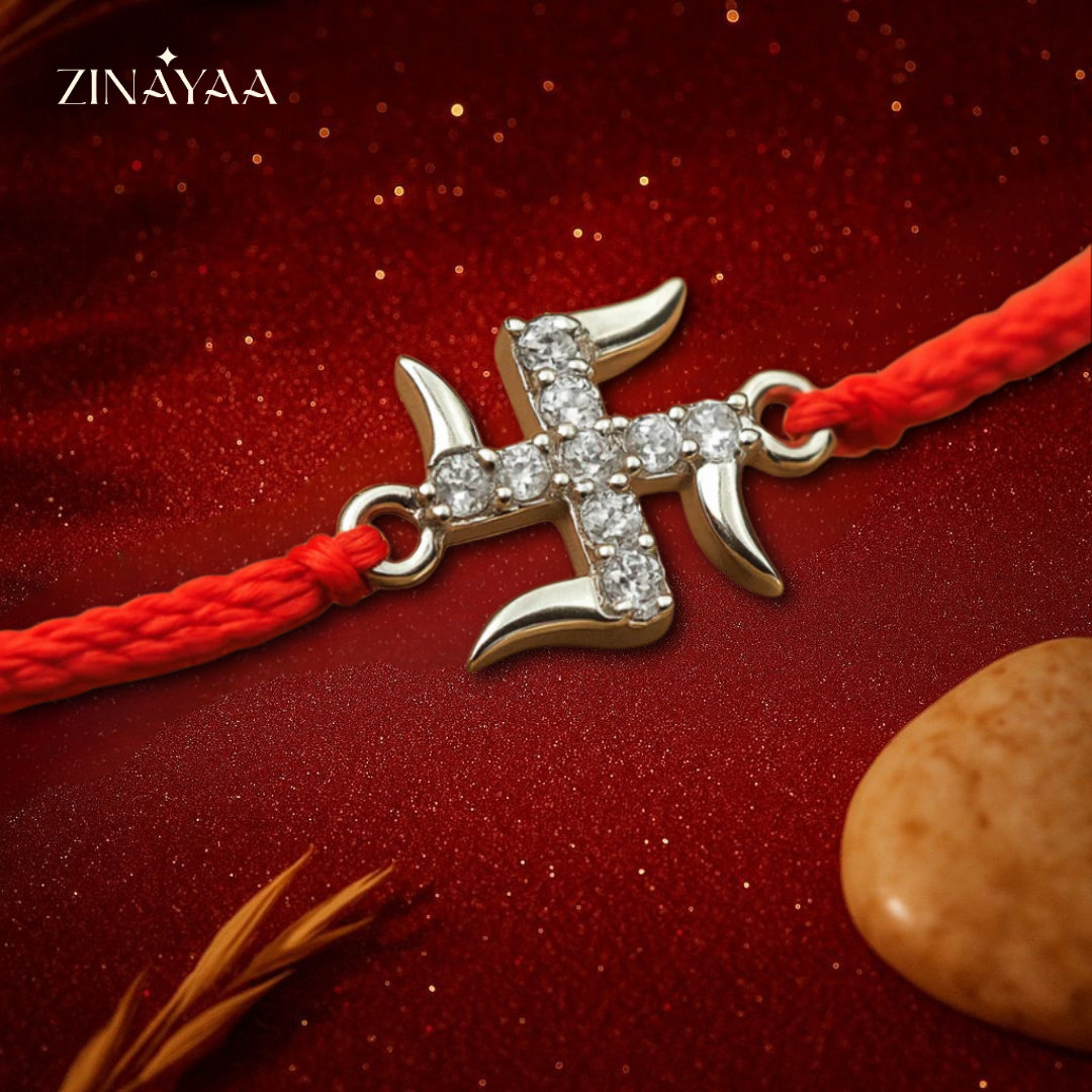 92.5 sterling silver studded Swastik Rakhi