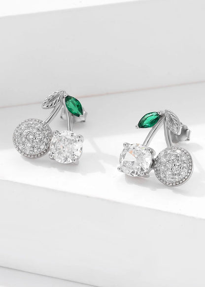 92.5 Sterling Silver Cherry charm stud earrings in Silver