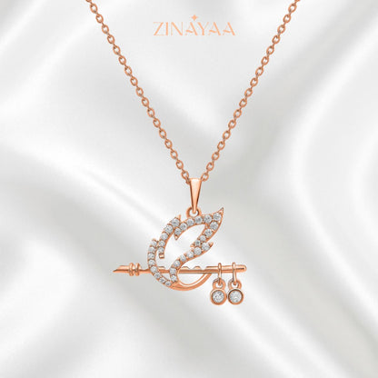 92.5 Sterling Silver Krishna's Flute Pendant with Chain in Rose Gold