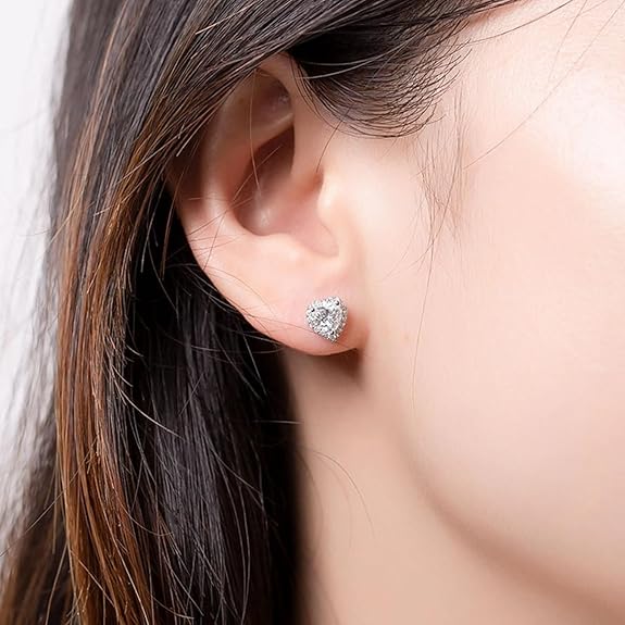 92.5 Sterling Silver Heart Halo Stud Earrings
