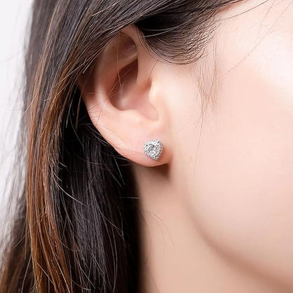 92.5 Sterling Silver Heart Halo Stud Earrings