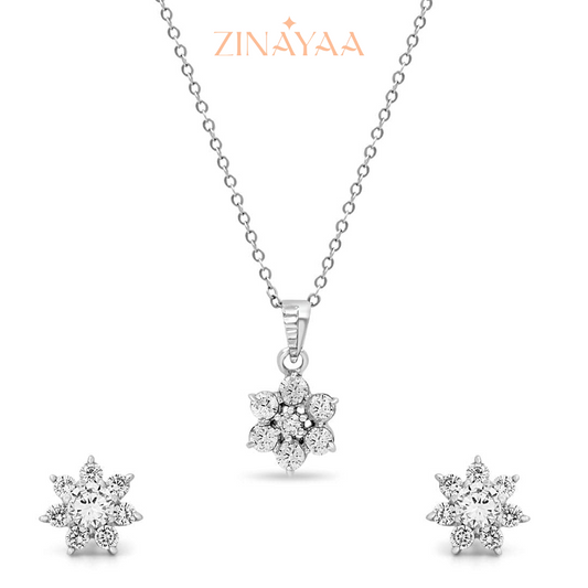 92.5 Sterling Silver Bright Bloom Pendant Set
