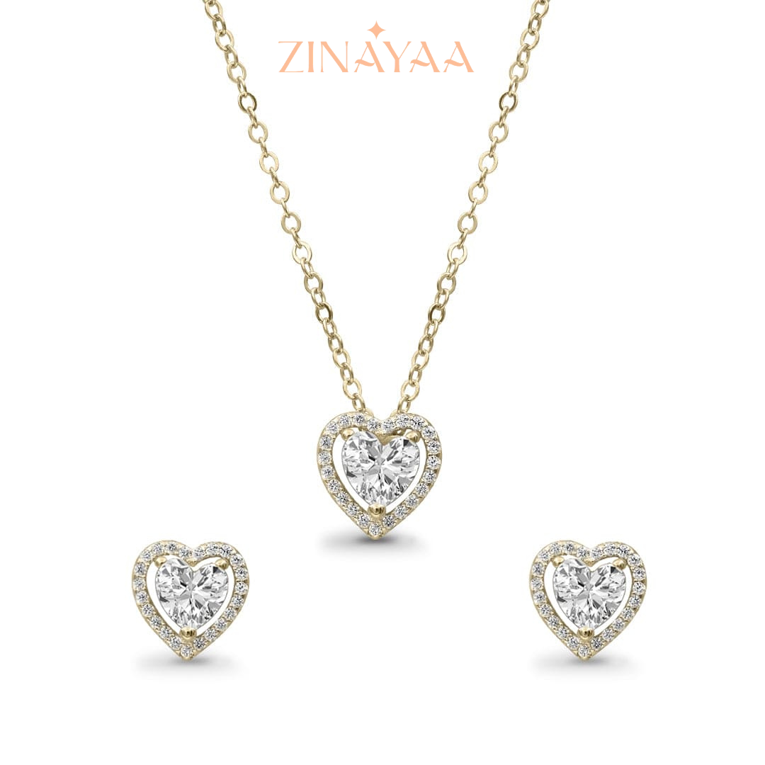92.5 Sterling Silver Gold Heart Pendant set
