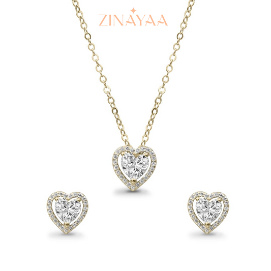 92.5 Sterling Silver Gold Heart Pendant set