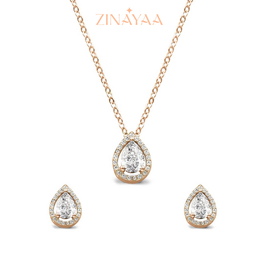 92.5 Sterling Silver Tear Drop Pendant Set in Rose Gold