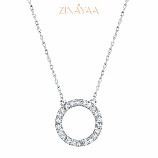 92.5 Sterling Silver Studded Circle of Life Pendant Necklace