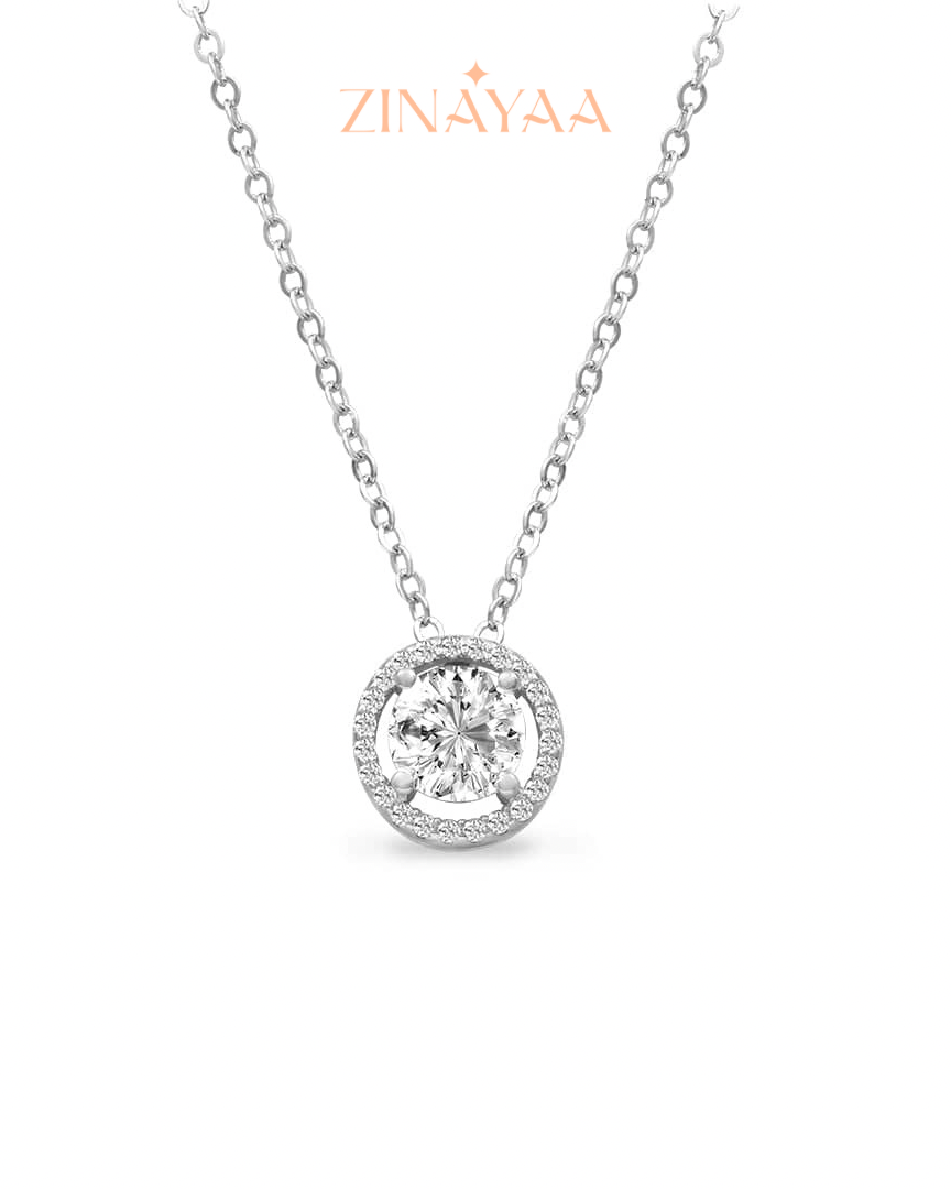 92.5 Sterling silver Crystal Solitaire Pendant Necklace