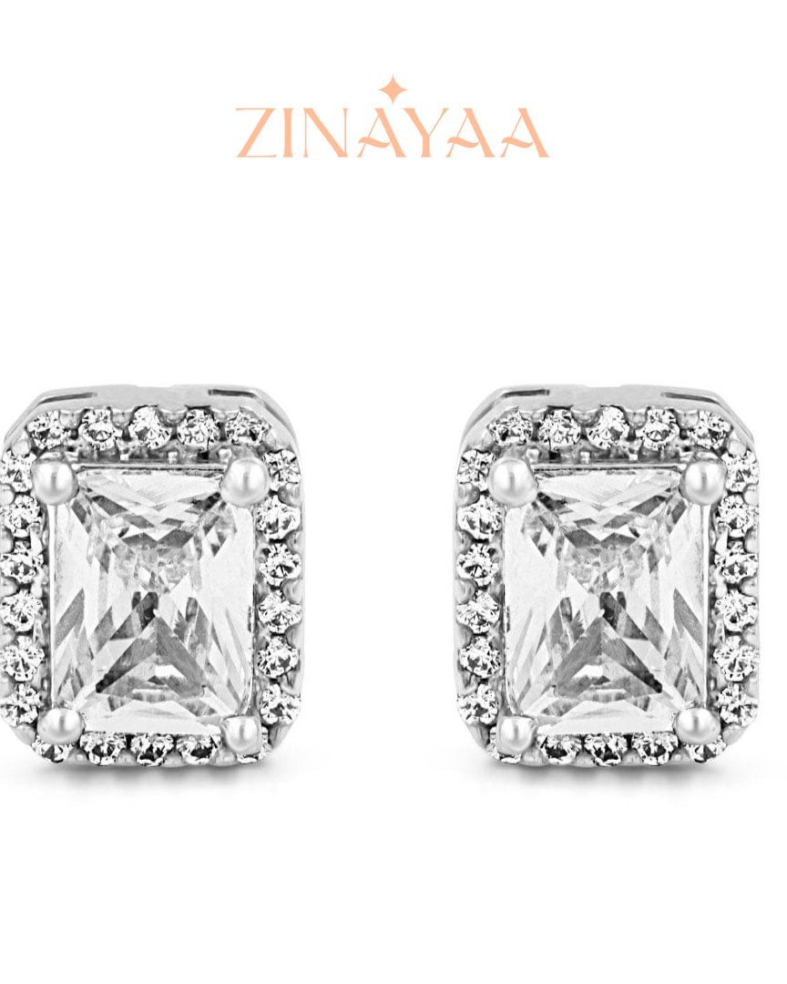 92.5 Sterling Silver Emerald cut Stud Earrings