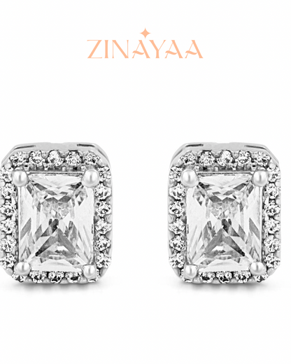 92.5 Sterling Silver Emerald cut Stud Earrings
