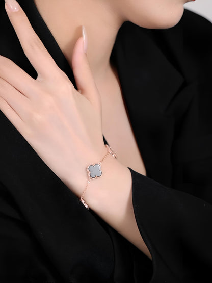 92.5 Sterling Silver Black Four Clover Bracelet