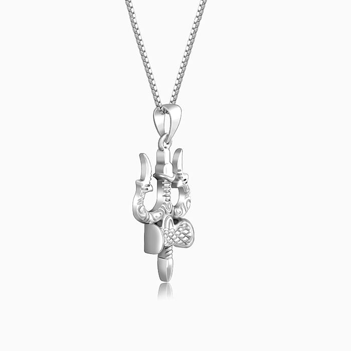 92.5 Sterling Silver Shiva Trishul Pendant with Chain for Men & Women