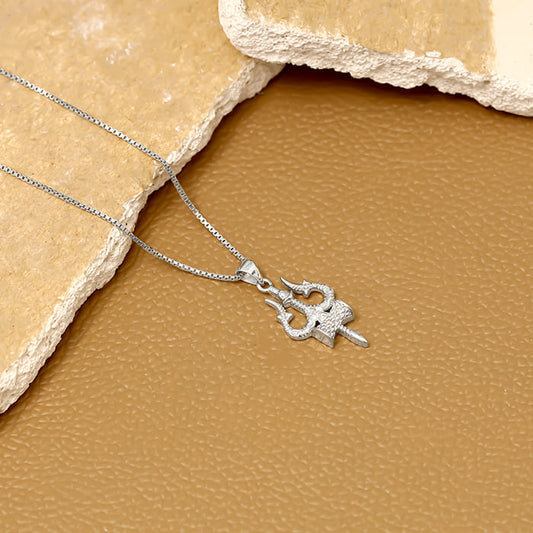 92.5 Sterling Silver Shiva Trishul Pendant with Chain for Men & Women