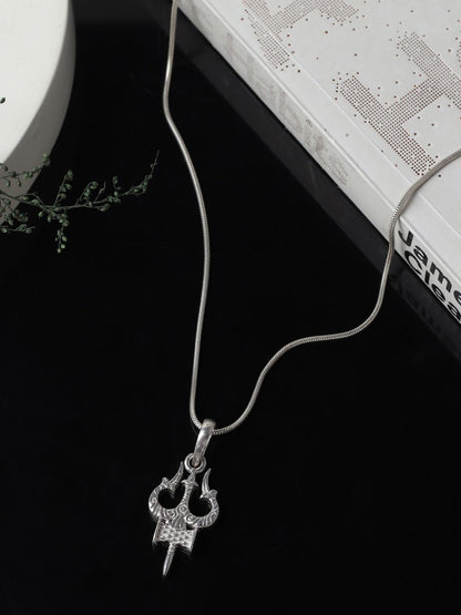 92.5 Sterling Silver Shiva Trishul Pendant with Chain for Men & Women