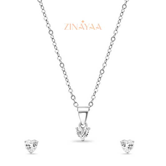 925 Sterling Silver Petite Heart Pendant Set