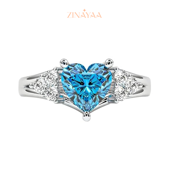 92.5 Sterling Silver Adjustable Blue Heart Three-Stone Ring