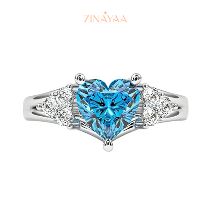 92.5 Sterling Silver Adjustable Blue Heart Three-Stone Ring