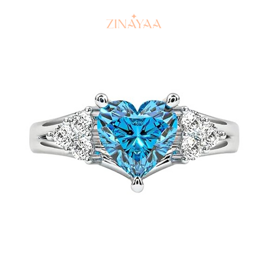 92.5 Sterling Silver Adjustable Blue Heart Three-Stone Ring