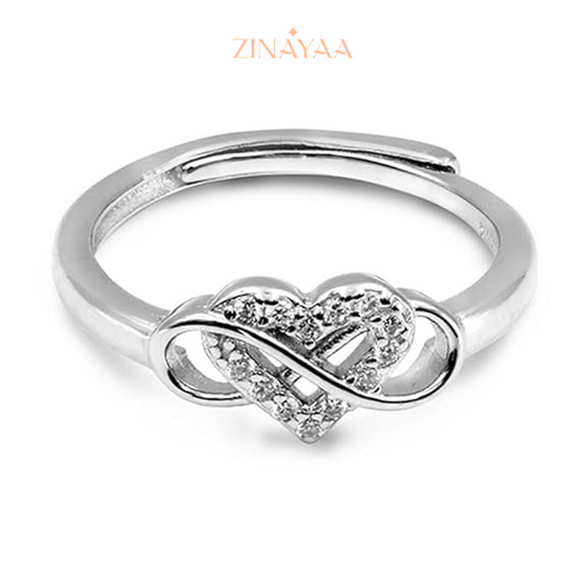92.5 Sterling Silver Adjustable Infinity Heart Ring
