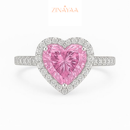 92.5 Sterling Silver Adjustable Pink Heart Halo Ring
