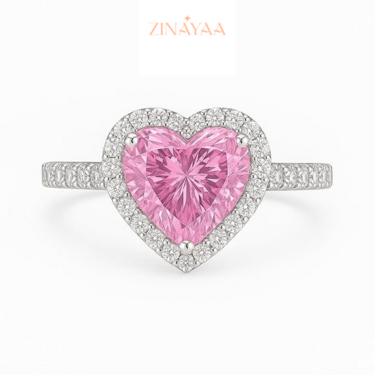 92.5 Sterling Silver Adjustable Pink Heart Halo Ring