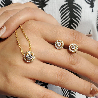 92.5 Sterling Silver Round Halo Pendant Set