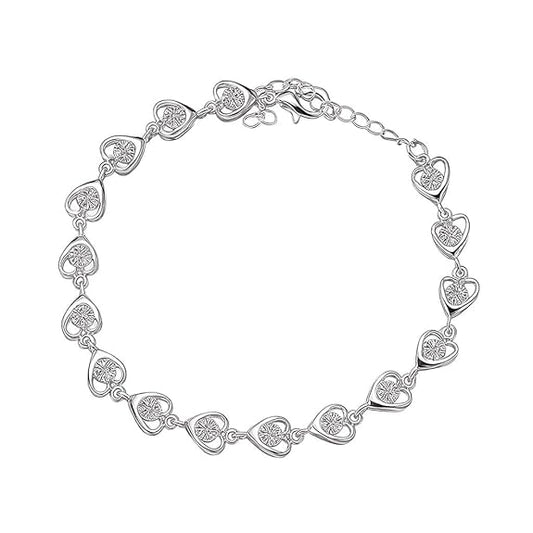 925 Sterling Silver Adjustable Heart Link Bracelet