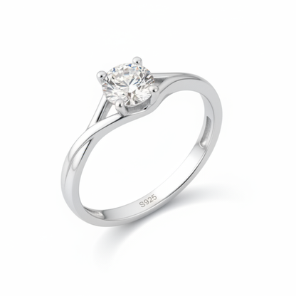 92.5 Sterling Silver Twisted Solitaire Ring For women