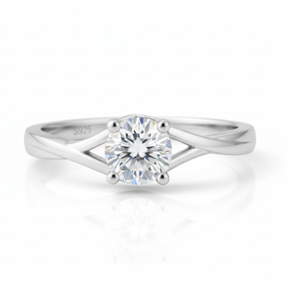 92.5 Sterling Silver Twisted Solitaire Ring For women