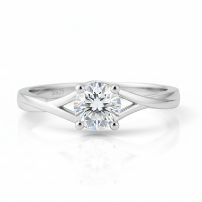92.5 Sterling Silver Twisted Solitaire Ring For women