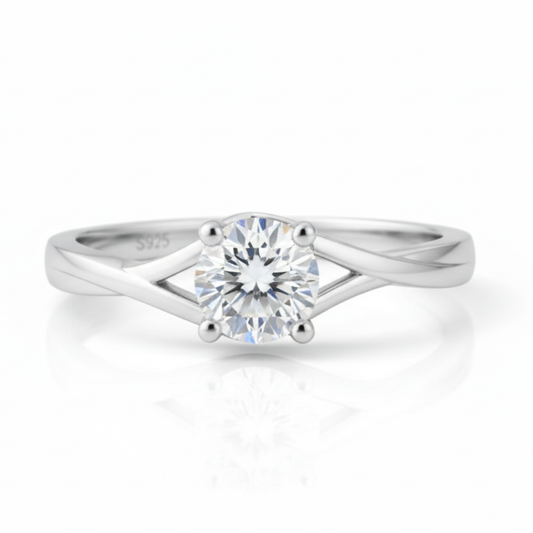 92.5 Sterling Silver Twisted Solitaire Ring For women