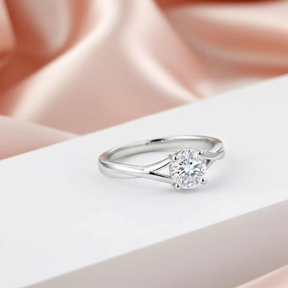 92.5 Sterling Silver Twisted Solitaire Ring For women
