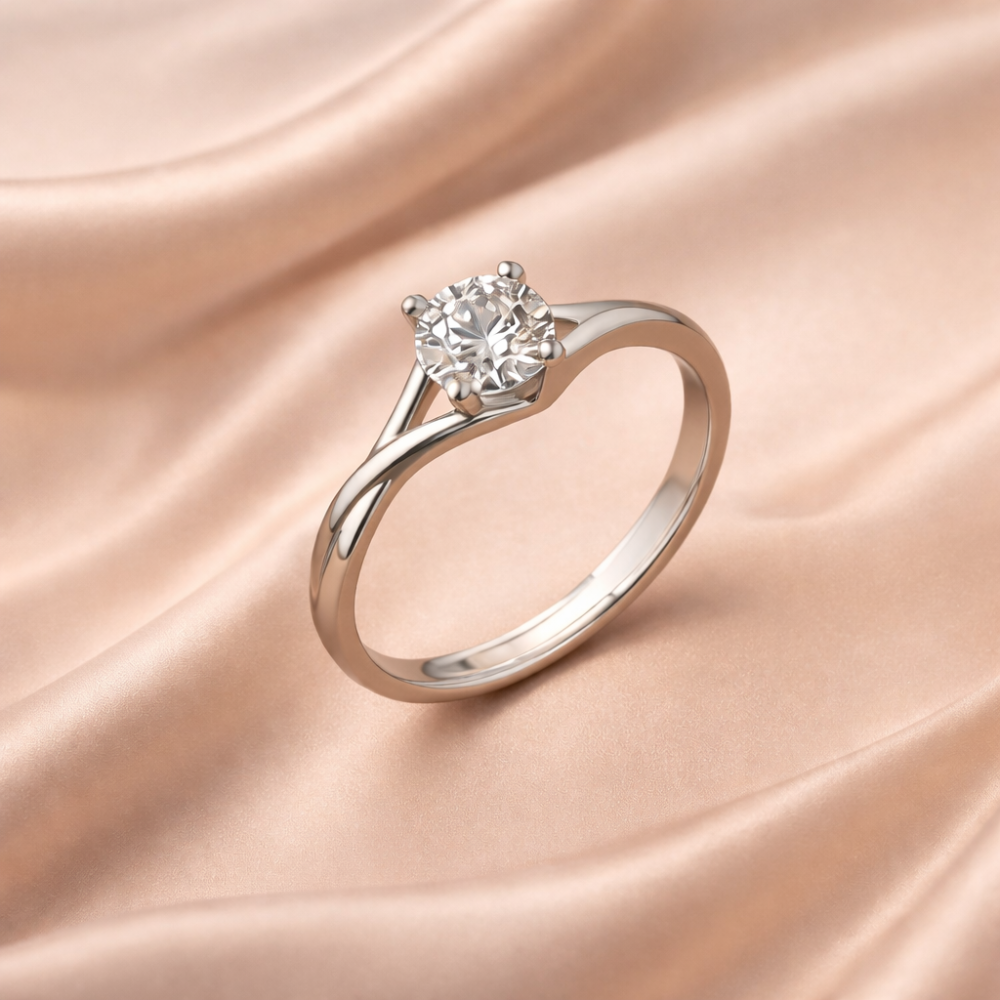92.5 Sterling Silver Twisted Solitaire Ring For women