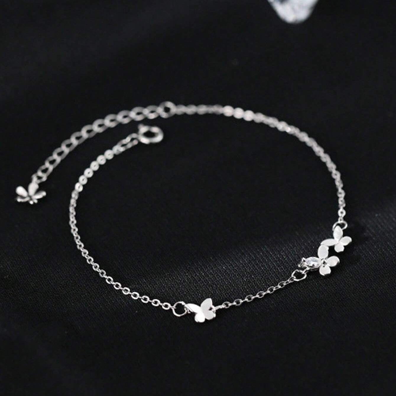 92.5 Sterling Silver Delicate Silver Butterfly Bracelet