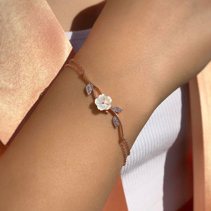 92.5 Sterling Silver Floral Rose Gold Bracelet
