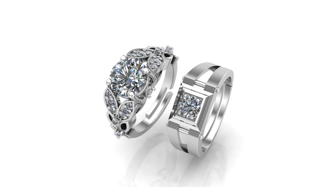 92.5 Sterling Silver Radiant Adjustable Love Couple Ring