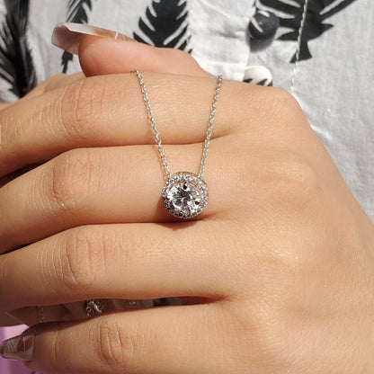 92.5 Sterling Silver Elegant Halo Round Pendant Set
