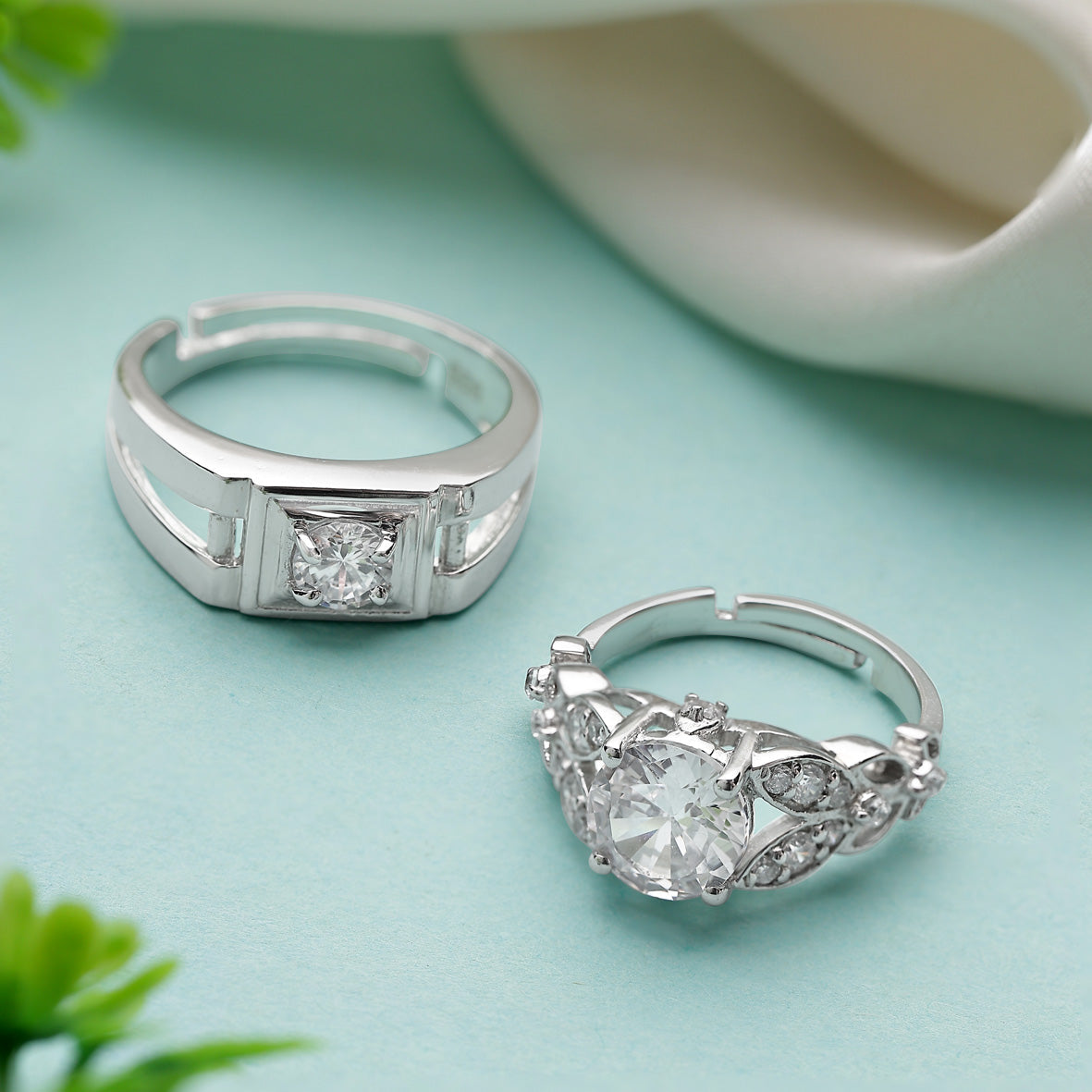 92.5 Sterling Silver Radiant Adjustable Love Couple Ring